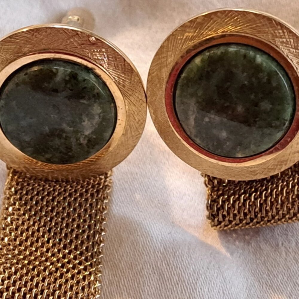 Very Unique Green QUARTZ Wrap Around Gold Plated Dress Shirt Cuff Links